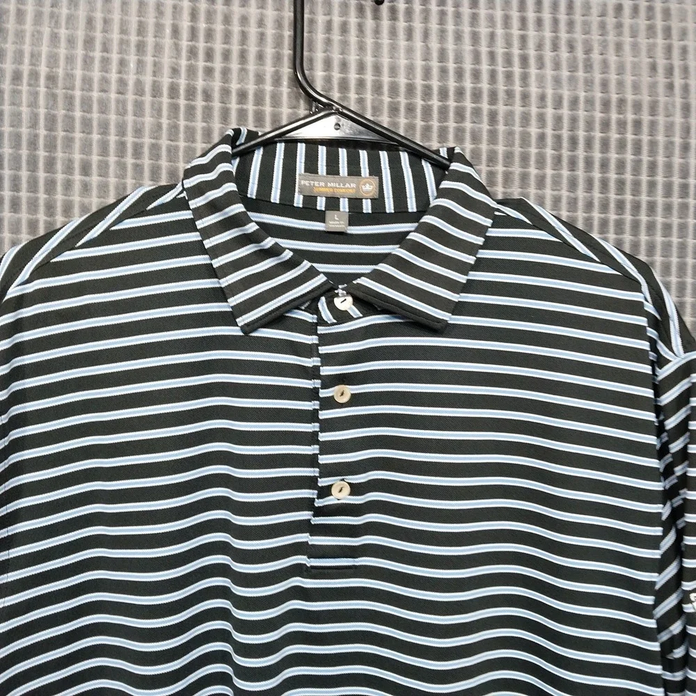 Peter Millar Polo Shirt Summer Comfort Striped Large Black Blue Mens